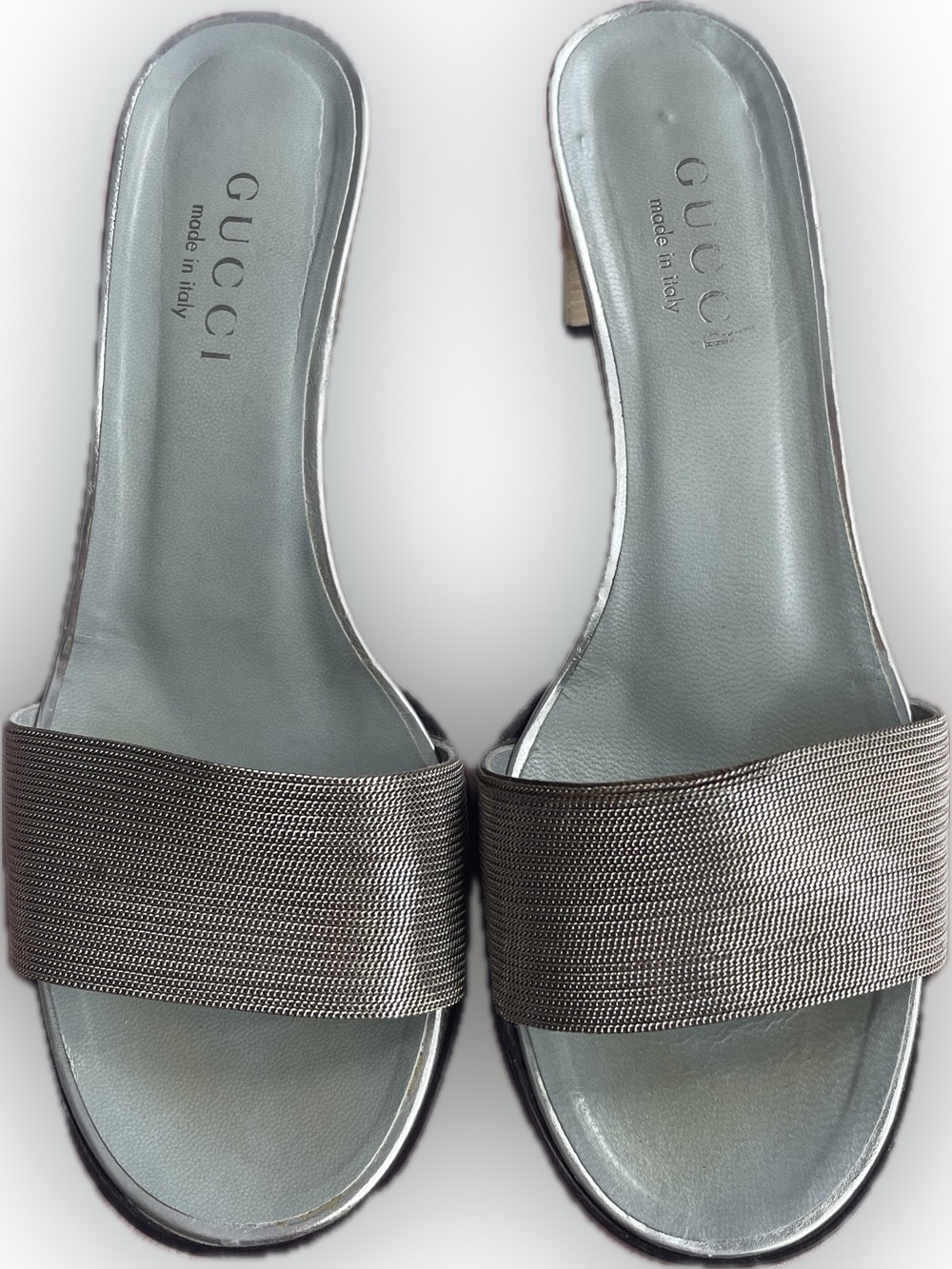 Gucci Metallic Silver chain Slide Mules